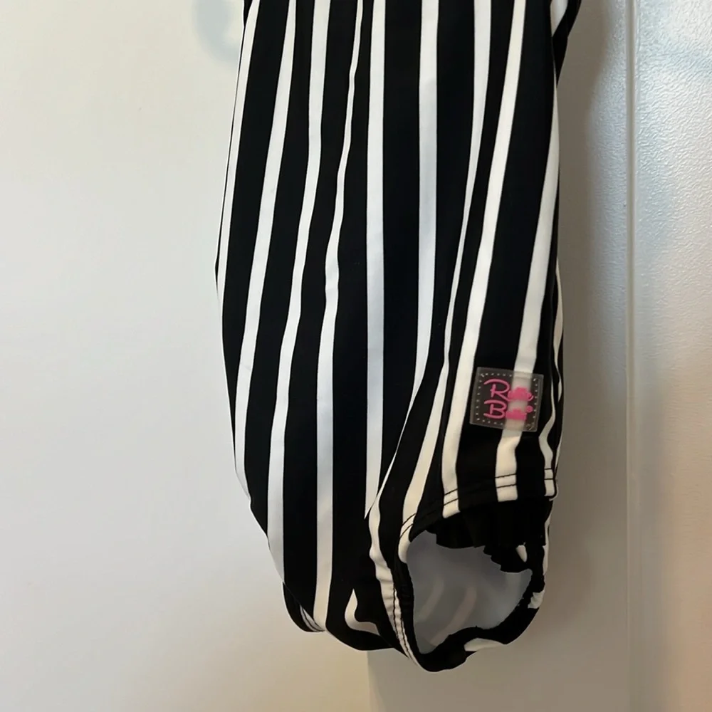 RuffleButts® Baby/Toddler Girls Black and White Stripe Halter One Piece - 3-6m - Picture 6 of 6